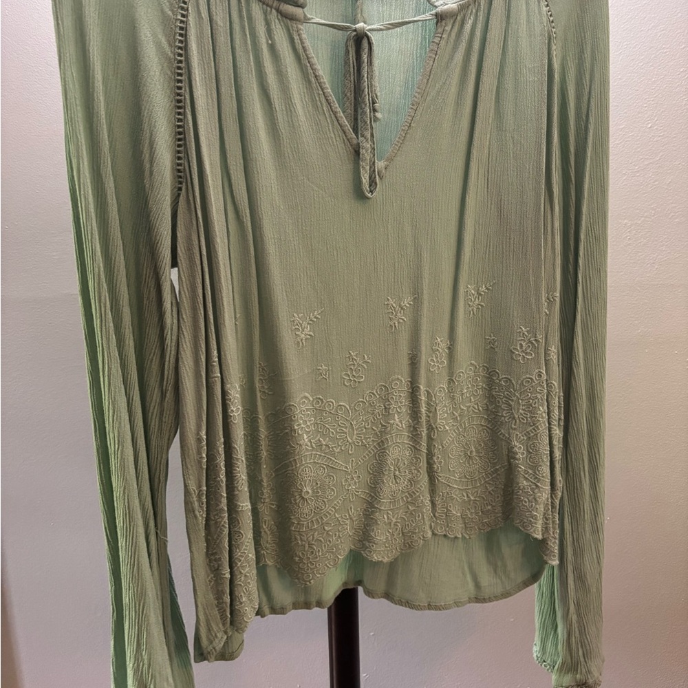 Sage Green Tie Front Long Sleeve Tunic